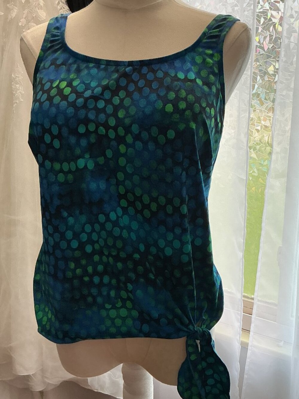 Le Cove Tankini Swim Top Size 12 Blue Green Side Tie Built In Bra Padded Cups